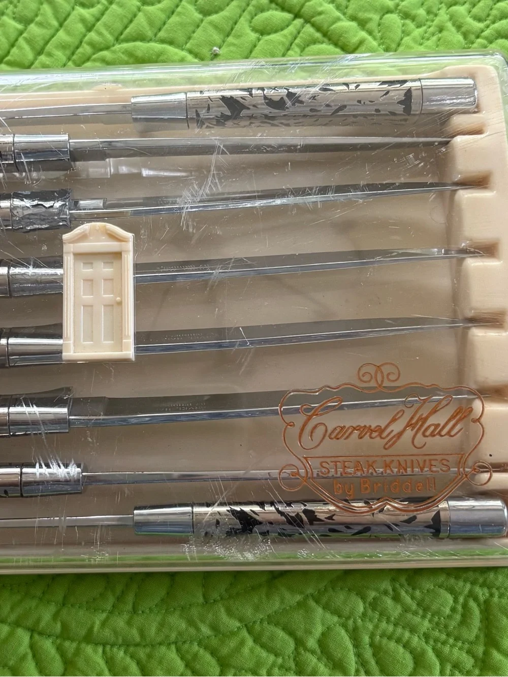 Vtg Carvel Hall Steak Knives by Briddell Floral Silver Overlay Black Set of 8